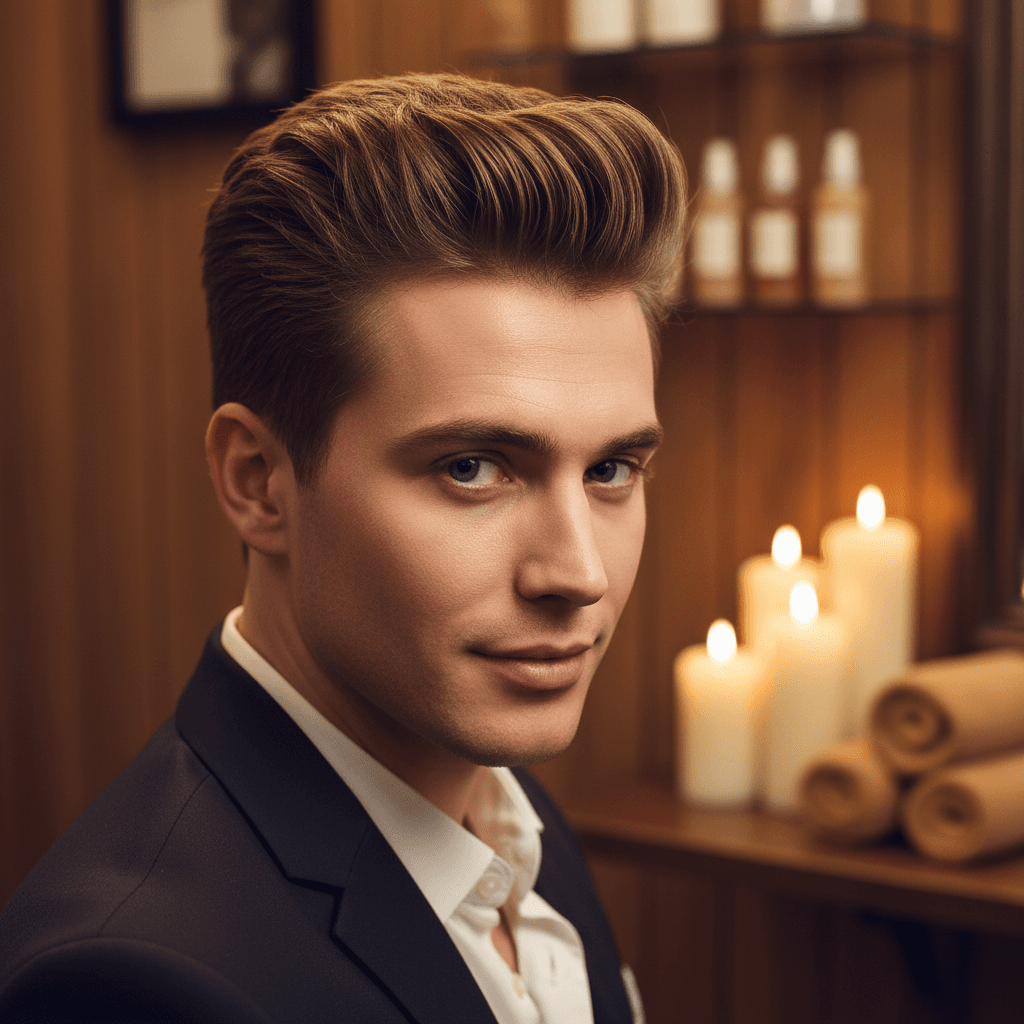 Styled textured quiff haircut with volume