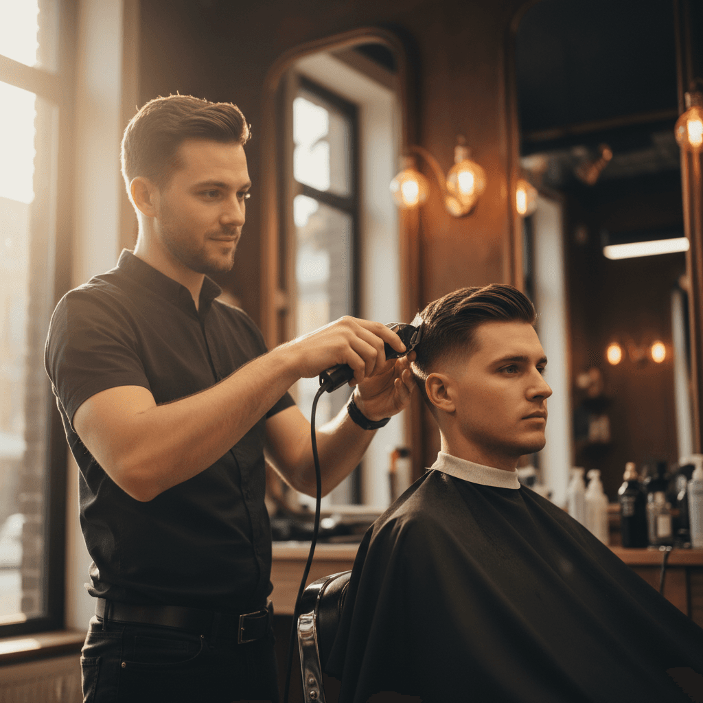 Professional barber fading men's haircut