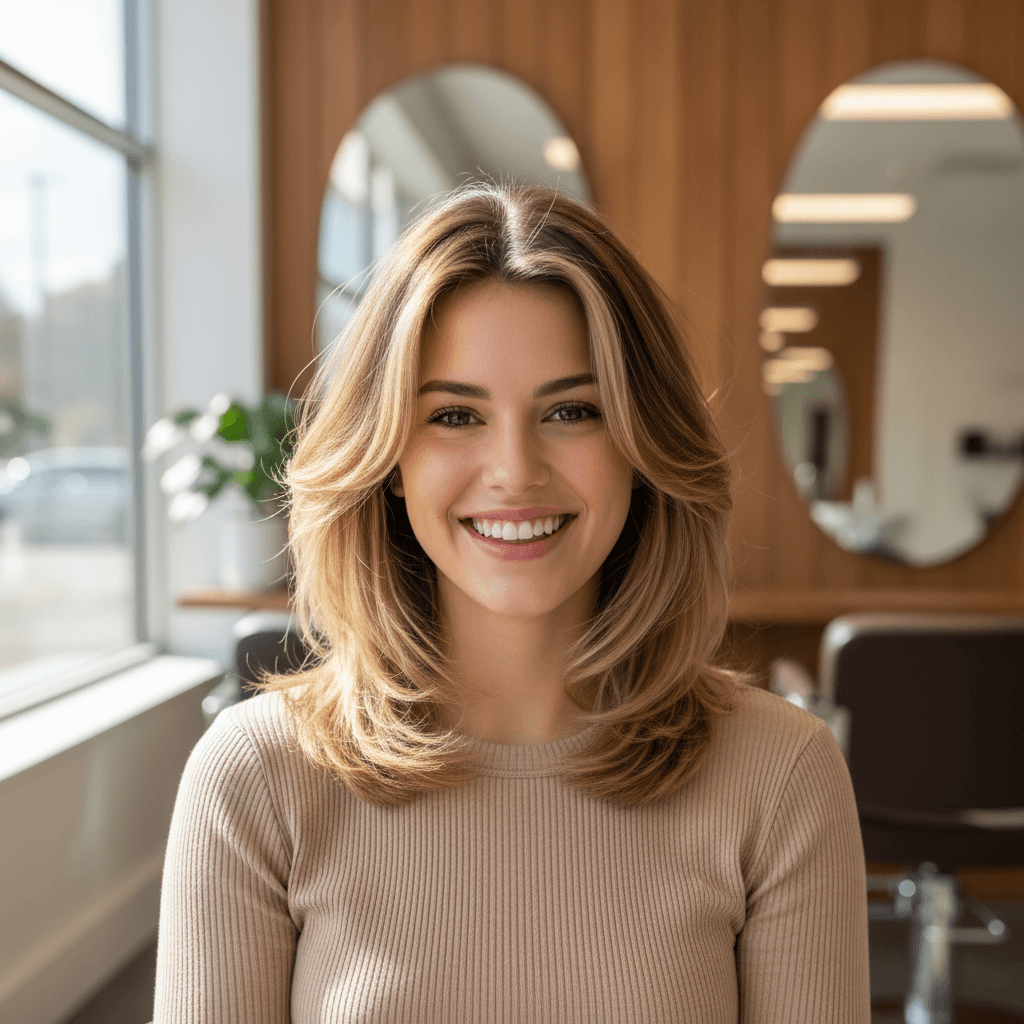 Women's layered haircut front view