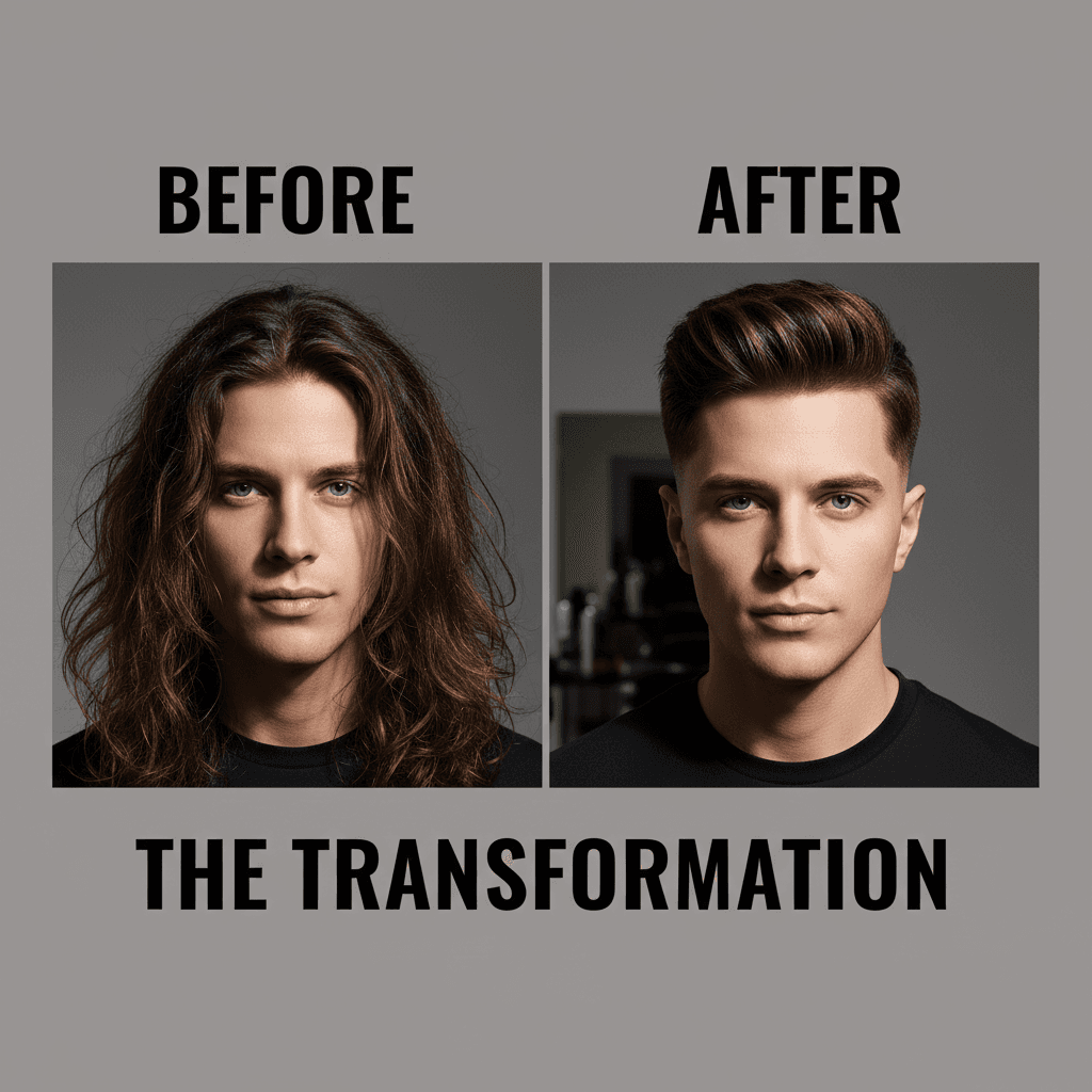 Before and after haircut transformation
