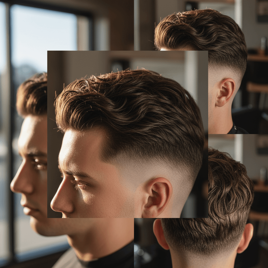 Finished modern textured haircut showcasing clean fade and shaped edges