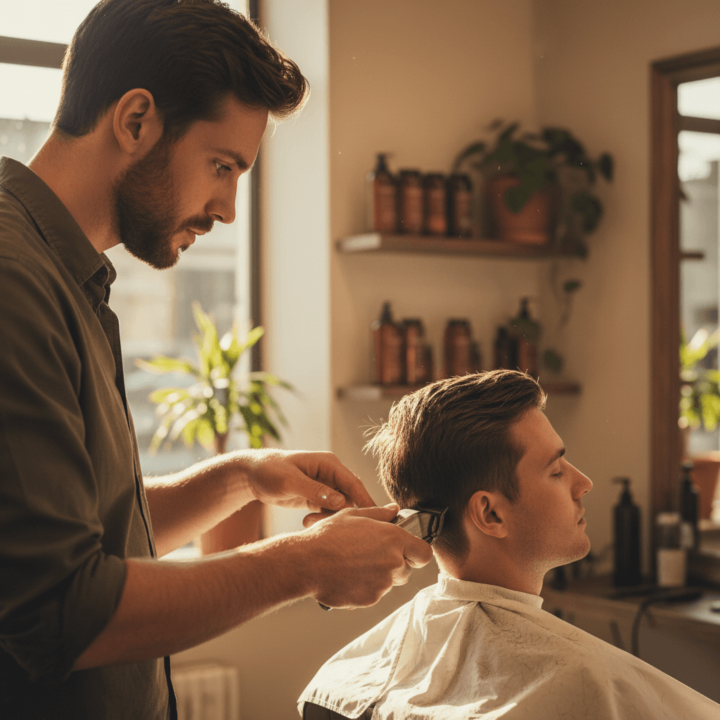 Professional stylist finishing haircut detail