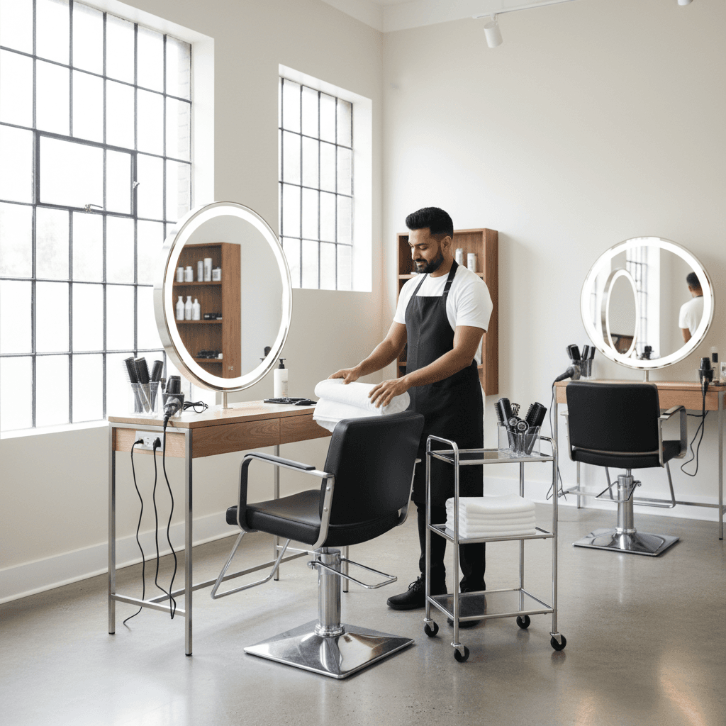Lucky family salon interior workspace showing professional setup