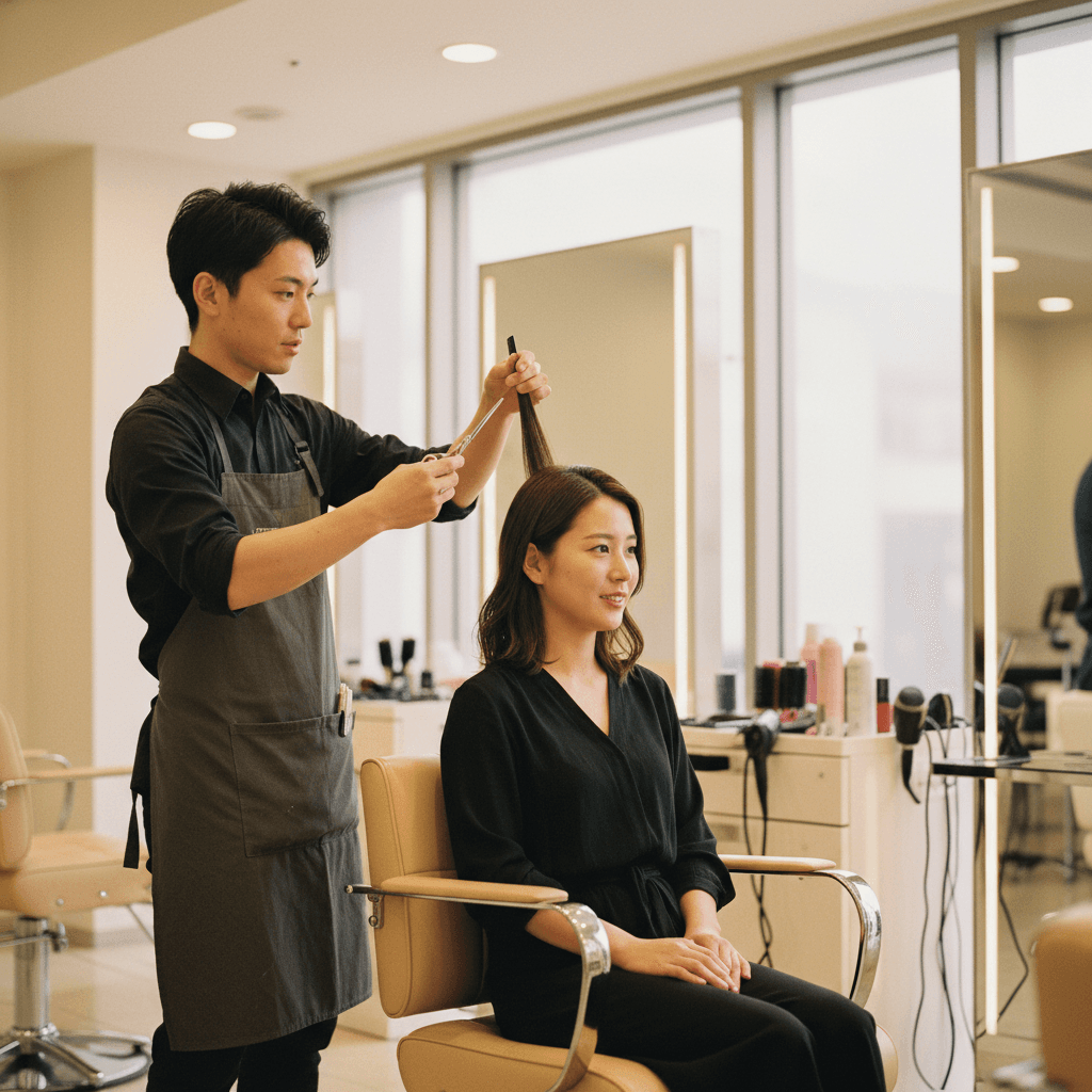 Stylist consulting with client on haircut style options