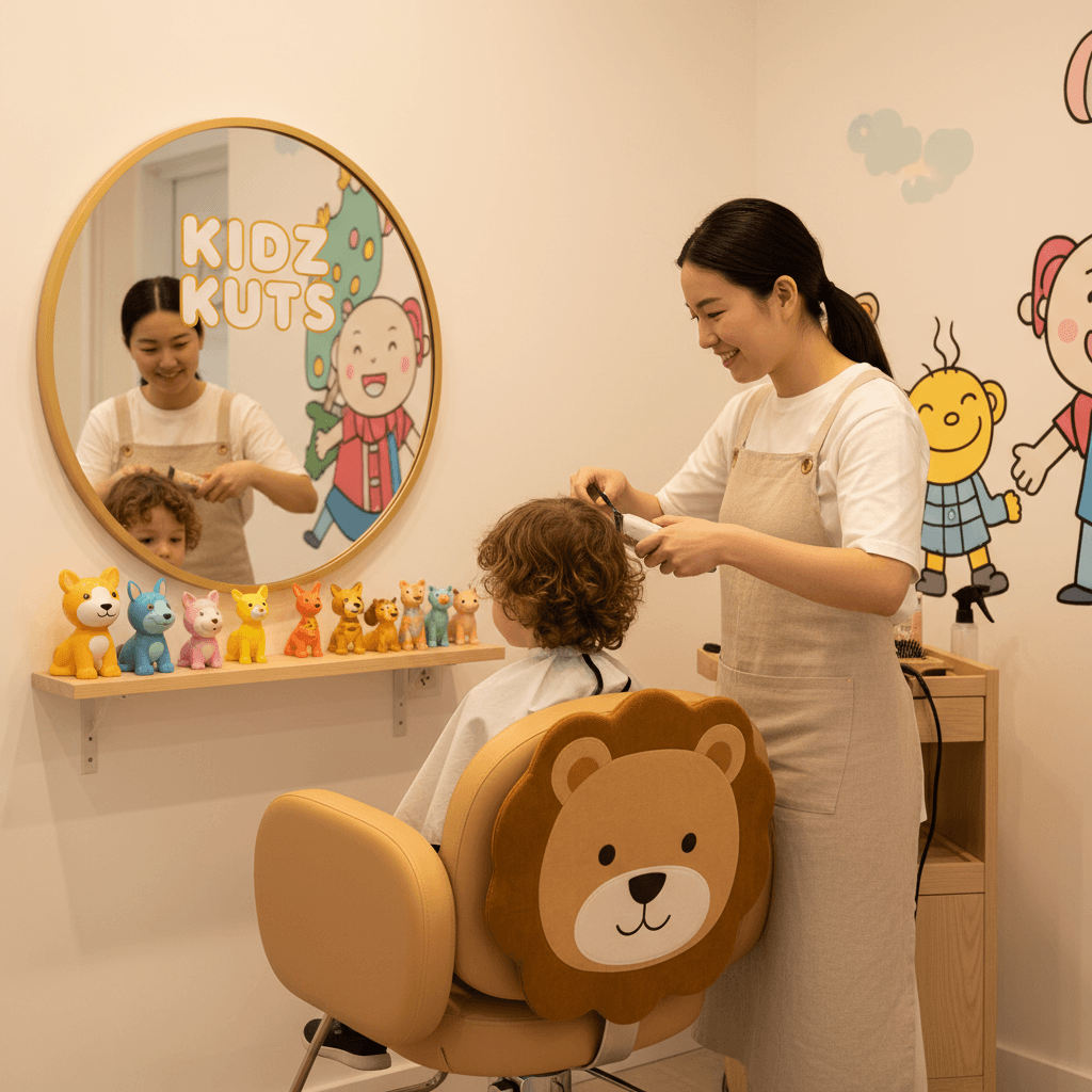 Stylist providing careful children's haircut